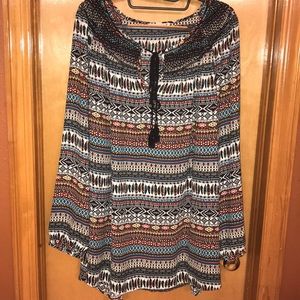 Aztec print long sleeve blouse